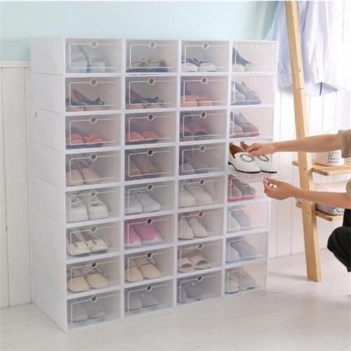 6PCS/Set Transparent Shoe Box Flip Drawer Case Plastic Stackable Combination Box Storage Shoe Rack Dustproof Shoe Organizer
