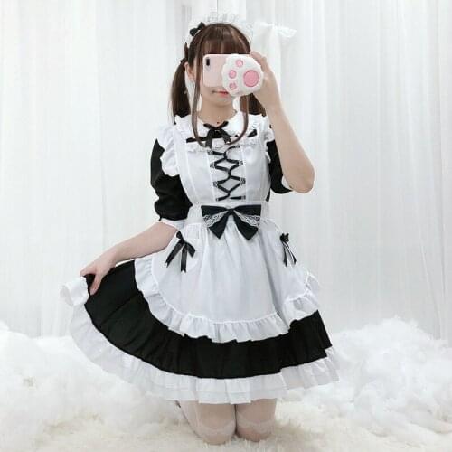 French Maid Costume Sweet Gothic Lolita Dress Bandage Lace Bowknot Apron Anime Cosplay Sissy Maid Uniform Drop Sihp