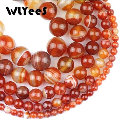 WLYeeS Natural Red Stripe banded carnelian Round Ball 4 6 8 10 12mm Loose beads for jewelry Bracelet earrings Pendant making DIY