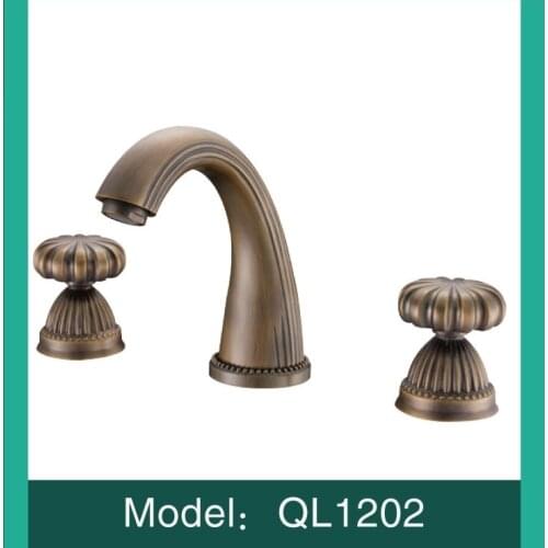 Antique plated solid brass bathroom sink faucet Art basin mixer faucet Cold hot water tap with pipe,High quality