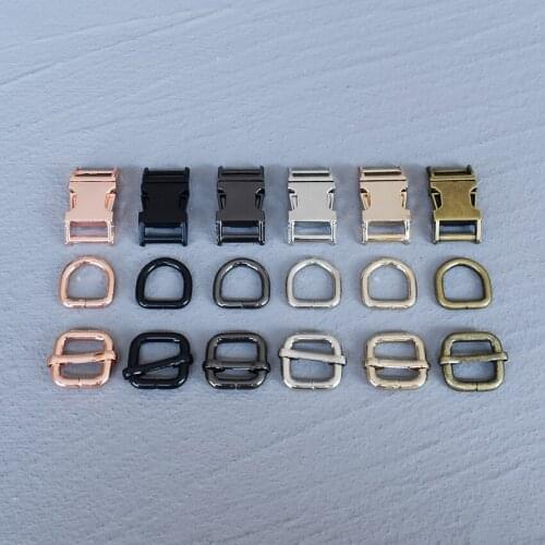 50 Sets 15mm/20mm/25mm/30mm Metal Belt Straps Adjust Slider Side Release Buckle D Ring DIY Accessory For Pet Dog Collar Harness