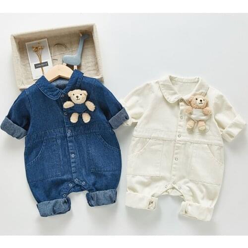 MILANCEL 2021 Autumn New Baby Clothing Rompers Denim Long Sleeved Jumpsuit One Piece Bear Outerwear