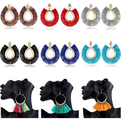 Fashion Bohemian Statement Big Tassel Earrings 2019 Red Yellow Green Silk Fabric Drop Dangle Earrings for Women Jewelry