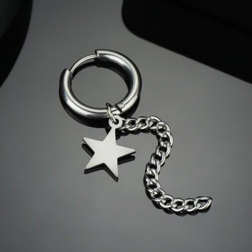 Fashion Simple Personality Star Earrings Dangle Hanging Drop Earrings Korean Metal Chain Stainless Steel Womens Jewelry