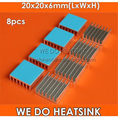 WE DO HEATSINK 8pcs 20x20x6mm Aluminum Cooling Cooler Heat Sink With Blue Thermal Conductive Adhesive Tape