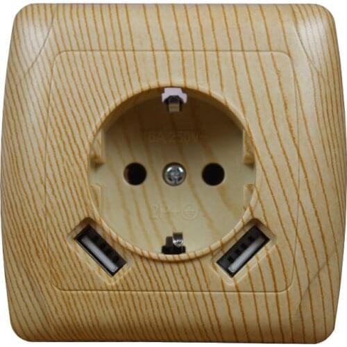 2019 new style USB Wall Socket Free shipping Double USB Port 5V 2A wood tree color prise usb outlet steckdose LLAW-03