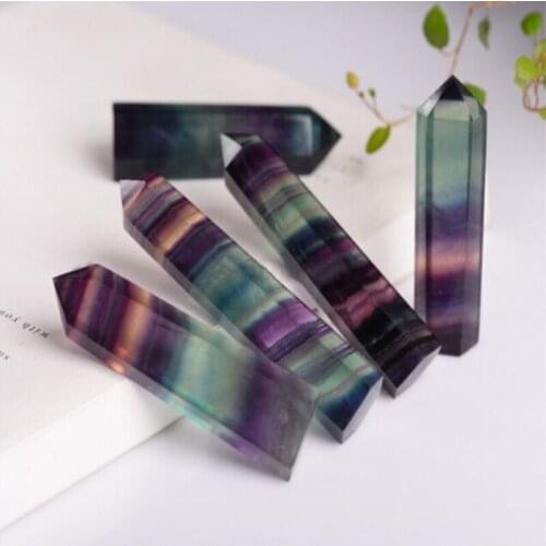 3 Size Natural Colorful Striped Fluorite Fluorite Crystal Quartz Crystal Stone Point Healing Hexagonal Wand Treatment Stone