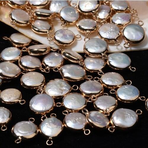 Natural Freshwater Pearl Edging Baroque Pearl Buttons Double Hole Connector Handmade Bracelet Necklace DIY Clothing Loose Bead