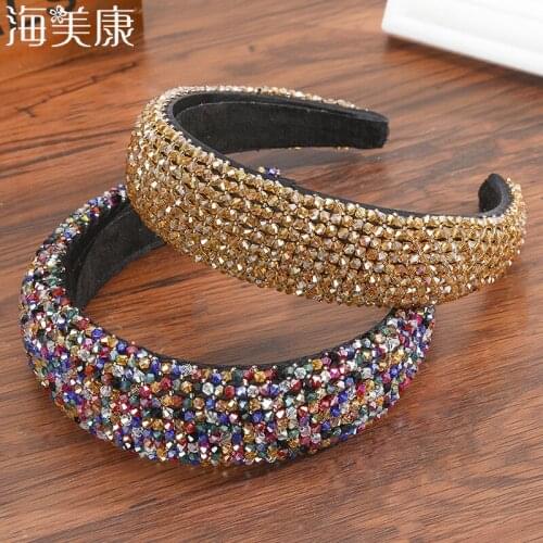 Haimeikang Padded Headbands Luxury Hairbands Rhinestone Hair Hoops Crown Beads Baroque Head Bands Accessories