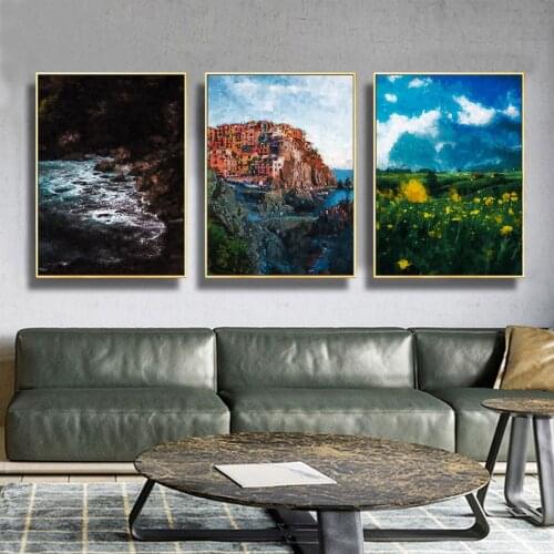 Scenery Grassland Oil Painting Hanging Picture Poster Canvas Print Painting Wall Art Living Room Home Decoration