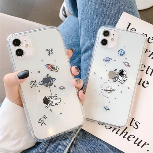 LUPWAY Clear Cartoon Astronaut Space Pattern Phone Case For iPhone 11 12 Pro Max 12 Mini X XR XS Max 7 8 Plus SE 2020 Back Cover