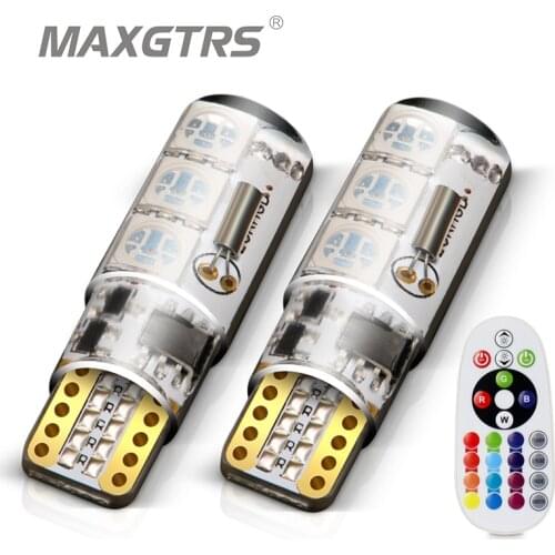 Remote Controller T10 194 168 W5W 5050 SMD RGB Car Reading Wedge Light Lamp 6 LED 16 Colors LED Flash Strobe Bulb