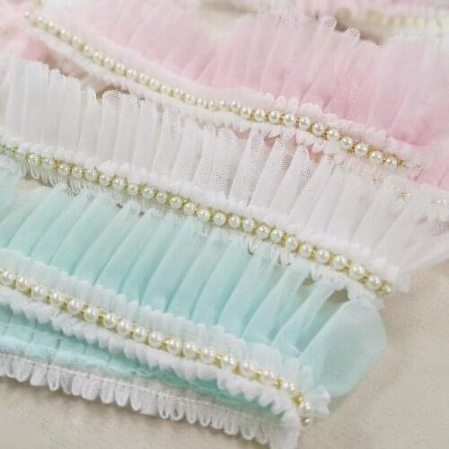 Many Colors Colorful Ruffled Lace Beading Trim Crafts DIY Sewing Peal Chiffon Folds Lace Fabric Pleated lace