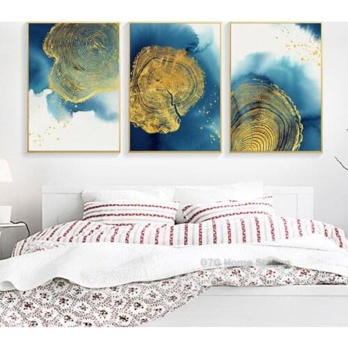 Modern Abstract Fashion Blue Gold Tree Round Picture Canvas Wall Art Painting Poster And Print For Living Room Home Decoration