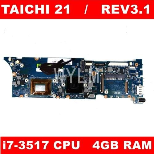 TAICHI21 REV3.1 i7-3517CPU 4GB RAM mainboard For ASUS TAICHI 21 Laptop motherboard MAIN BOARD 100% Tested Working free shipping