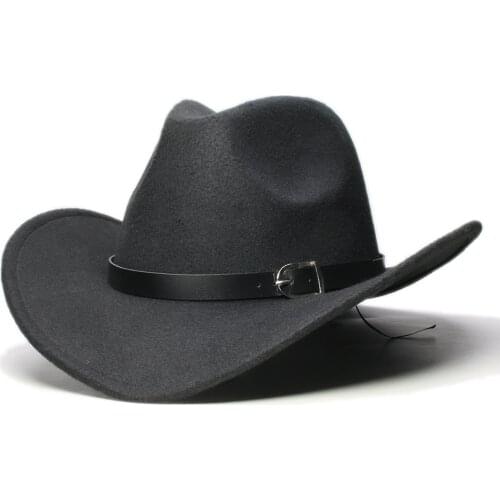 Vintage Parent-child Women Men /Kid Wool Wide Brim Cowboy Western Hat Cowgirl Bowler Cap Black Leather Band (57//54cm)