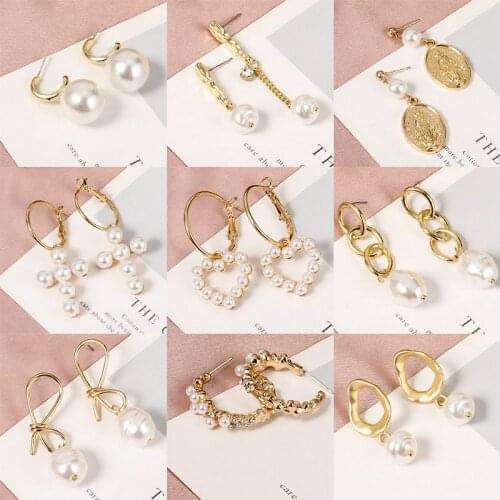 Fashion Simple Pearl Womens Earrings Round Drop Earrings for Women Geometric White Pearl Gold Metal Earring 2021 Trend Jewelry
