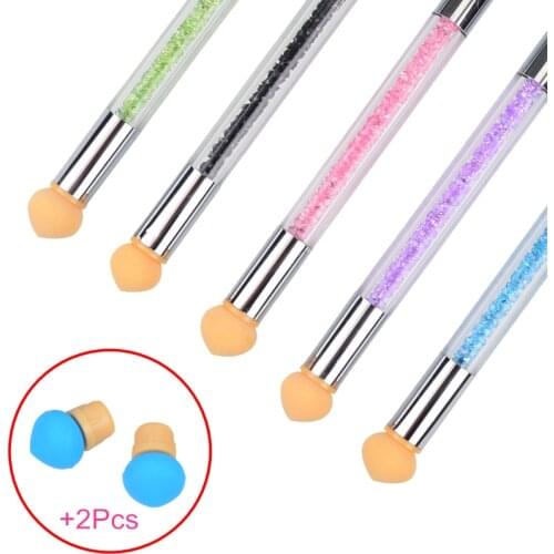 1PC Glitter Powder Picking Dotting Gradient Pen Brush + 2 Silicone Nail Art Tools Double-ended Acrylic UV Gel Painting Pen
