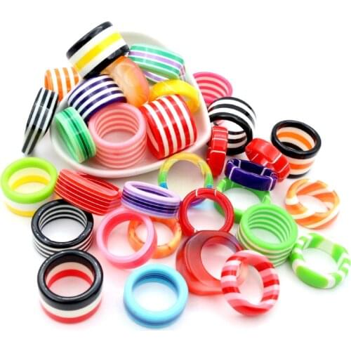 10pcs/lot Colorful 17/18/19mm Mixed Transparent Resin Acrylic Geometric Stripe Round Rings Set for Women Girls Fashion Jewelry