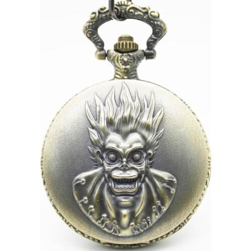 10pcs in Steampunk heave metal solid Ghost face Quartz flip pocket watch necklace party promotion cosplay unique gift