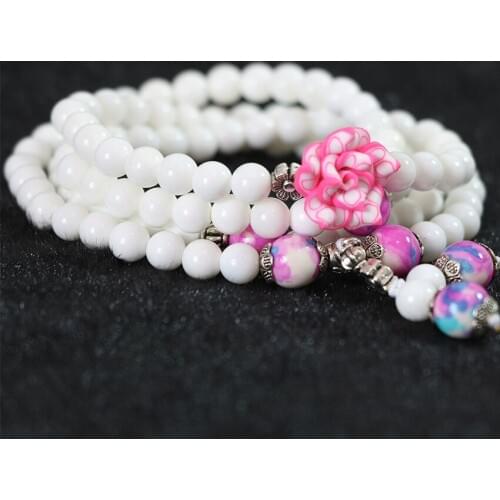 10 type 6mm natural tridacna white round beads multilayer bracelets for women long chain bangle 108 charms gifts diy jewelry A2