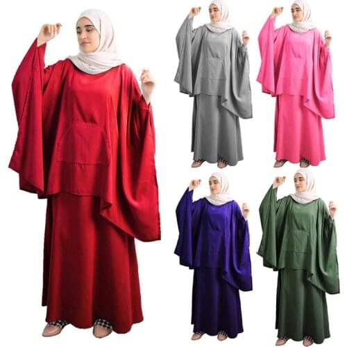 2 Piece Khimar Jilbab Muslim Women Prayer Garment Sets Abaya Hijab and Skirt Arab Islamic Clothing Overhead Burqa Ramadan Niqab