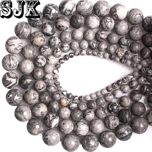 Natural Map Stone Beads Picasso Jaspers Round Loose Smooth Beads 4 6 8 10 12 MM Handmade For Bracelet Jewelry Making Wholesale