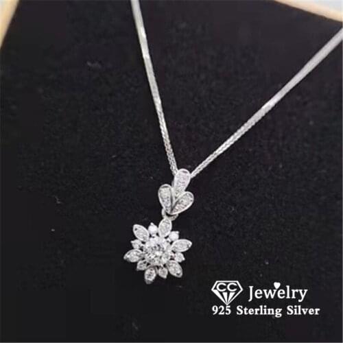 CC Pendant Necklace for Women Flower Snowflake Design Cubic Zircon 925 Silver Fine Accessories Jewelry Gift CCN738
