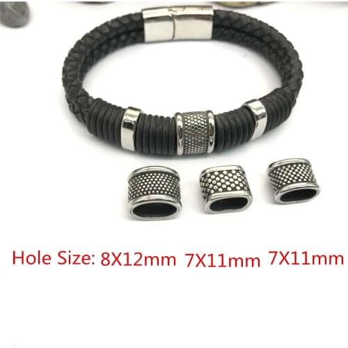 316l Stainless Steel Oblate European Spot Square Big Hole Spacer Beads For Men Leather Bracelet DIY Jewelry Making Wholesale