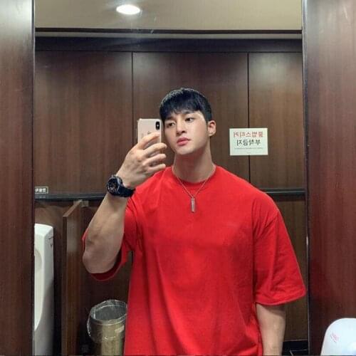 Korean Fashion Oversized Half Sleeve T-shirt Men Summer Cotton Casual Streetwear Hip Hop Fitness Clothing T Shirt Plus Size