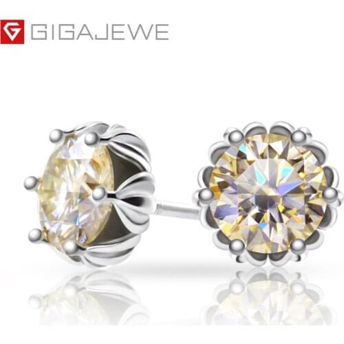 GIGAJEWE Total 1.2ct Champagne Diamond Test Passed Moissanite Special Silver Earring Jewelry GemStone Woman Girlfriend Gift