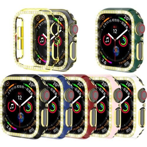 IWatch 6D Dazzling Carving PC Single Row Diamond Protective Case For Apple Watch 6 5 4 3 2 1 38mm 40MM film For iWatch 44mm 42MM