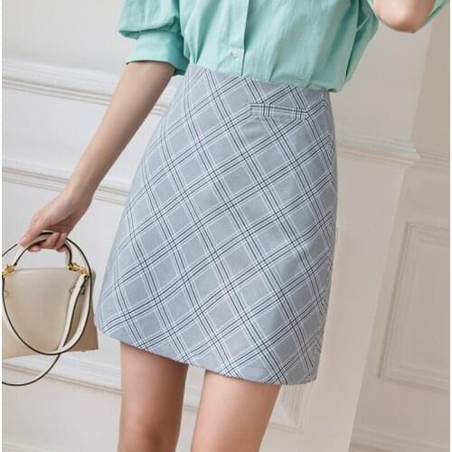 Summer lattice Hip skirt Korean-style A-line skirt 2021High-waist Womens Elegant New Skirts Short Skirt Pants