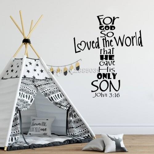 John 3:16 Wall Decals Quotes For God So Loved The World Vinyl Bible Verse Wall Stickers Christian Modern Home Decor Mural LC111
