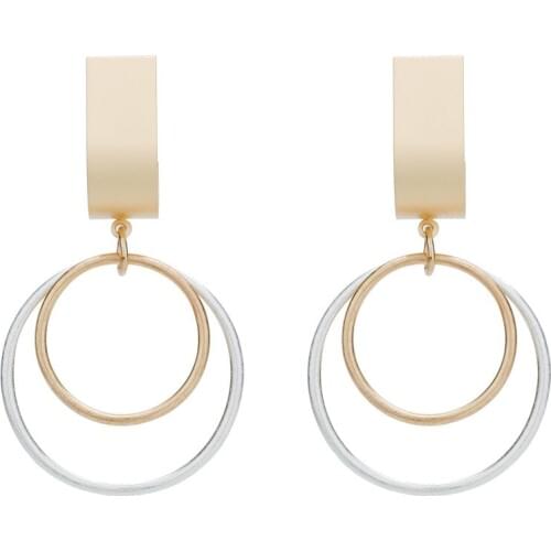 ZWPON 2019 New Minimalist Gold and Two Circle Earrings for Women Simple Trendy Mixed Metal Earrings Wholesale