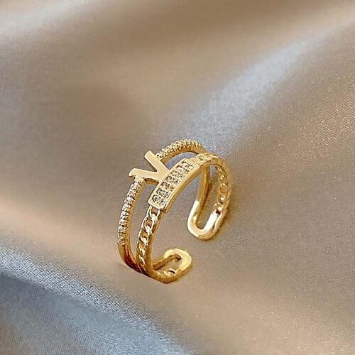 Classic Temperament Open Finger Rings New Double Letter Zircon Rings For Women Girls Fashion Finger Jewelry