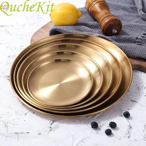 Golden Tray Luxury Metal Round Storage Tray Smiple Snack Cake Display Stainless Steel Metal Plate Photography Props Home Decor