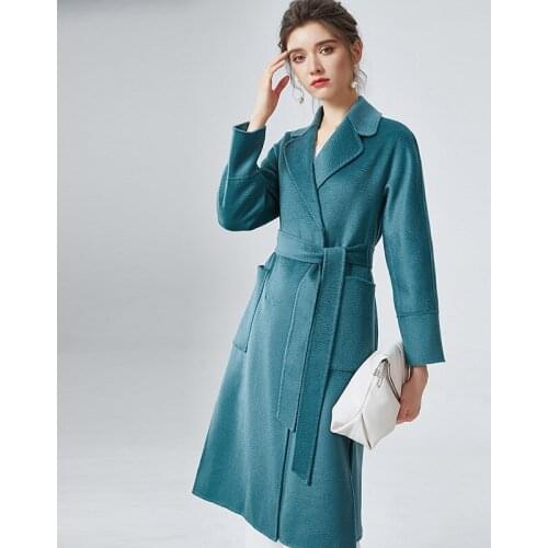 Luxury Winter Wool Coat Long Warm Women Coats Elegant Cashmere Female Outwear Water Ripple Abrigos Mujer Invierno 2020 WPY1883