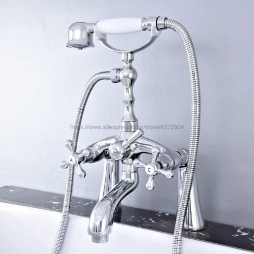 Bathtub Faucets Chrome Shower Faucets Dual Handle Deck Mounted Bath And Shower Faucet With Handheld Showers Ntf755