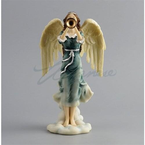 WU CHEN LONG Angel Play Trumpet Statue Woman Figure Art Sculpture Resin Craft Home Decoration Accessories Birthday Gift R3327
