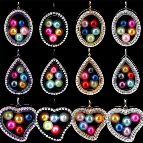 Rhinestone Pendant Glass Memory Locket Teardrop Heart Pearl Cage Pendant for 8mm Pearl (Mixed color)