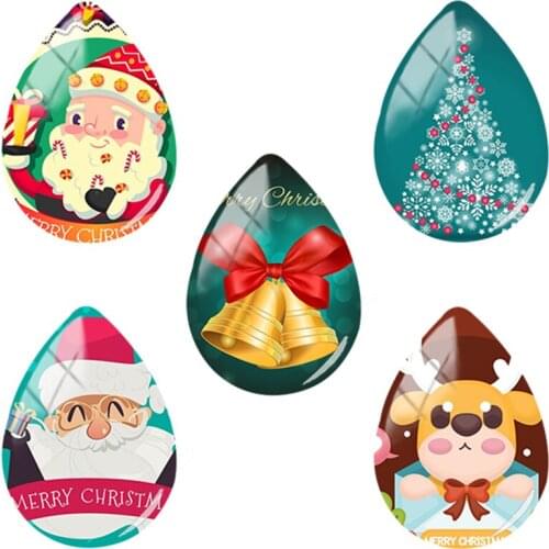 TAFREE Cartoon animal santa deer Handmade Tear Drop Shape Glass Cabochon Flat Back christmas making findings for child CM620