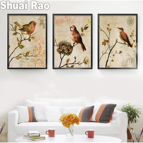 Triptych American Vintage Birds Diamond Embroidery Full Square Round Diamond Painting Animals Wall Art Triptych Home Decoration