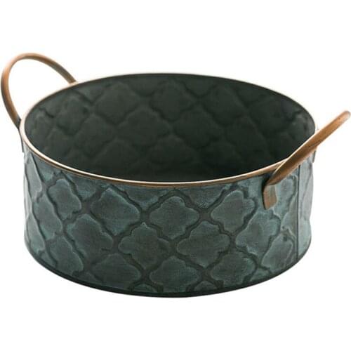 Unique Floral Rim Handcrafted Vintage Antique Metal Tray Ribboned Round Iron Tray Rustic Retro Tray For Home Church Wedding WF