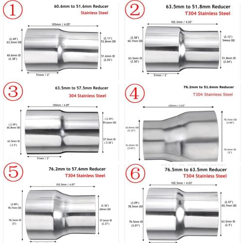 Universal Car Stainless Steel Standard Exhaust Reducer Connector Pipe Tube 76mm 63mm 60mm to 63mm 57mm 52mm 50mm
