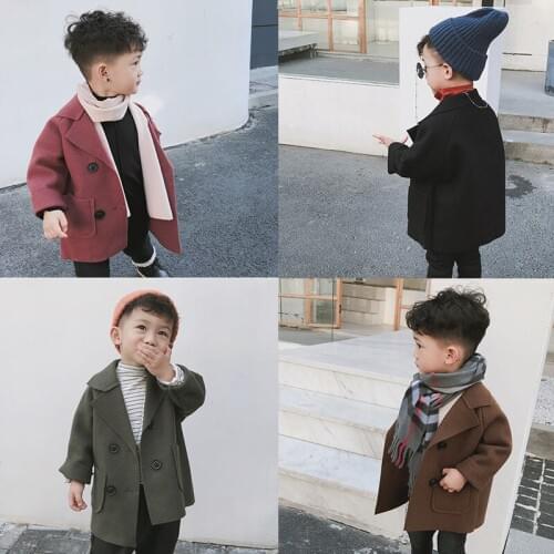 Baby Boys Spring Fall Woolen Suit Coat Childrens Leisure Windbreaker Overcoat Little Kids 40% Wool Trench Coat Outerwear X499