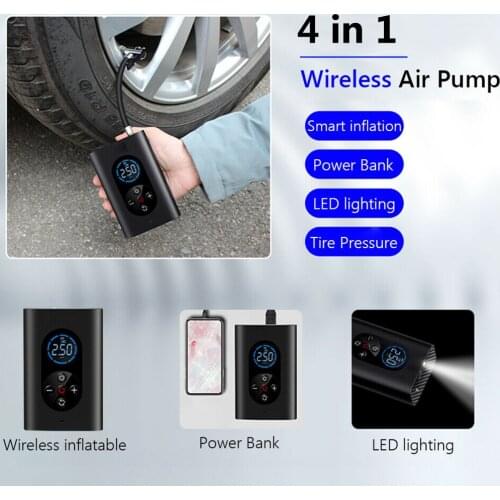 150psi Smart Wireless Rechargeable Battery Air Pump Portable LED Light Car Air Compressor Auto Tire Inflator for Car Motorcycle