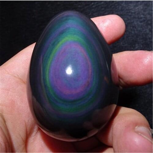 High Quality Natural Rainbow Hand Carved Obsidian Yoni Egg Mineral Reiki Healing Gemstone