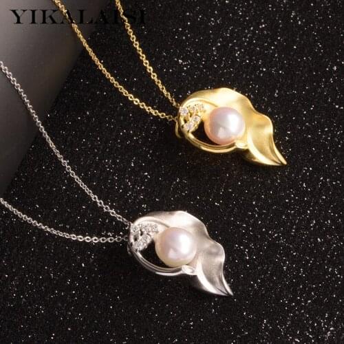 YIKALAISI 925 Sterling Silver Necklaces Jewelry For Women 8-9mm Oblate Natural Freshwater Pearl Pendants 2021 New Wholesales