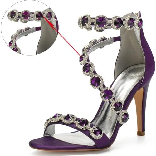 Luxury Color Rhinstones Wedding Pumps For Bride Zipper Back Strap Party Shoes Open Toe Satin Women Evening Sandals Summer
